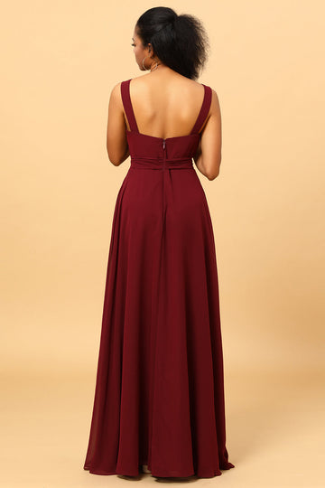 Cabernet V Neck Sleeveless Floor Length Chiffon Bridesmaid Dress